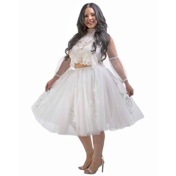 Bridal Tulle Skirt with Lace Appliques White Knee Length Womens One Size OS -08 - Picture 4 of 9